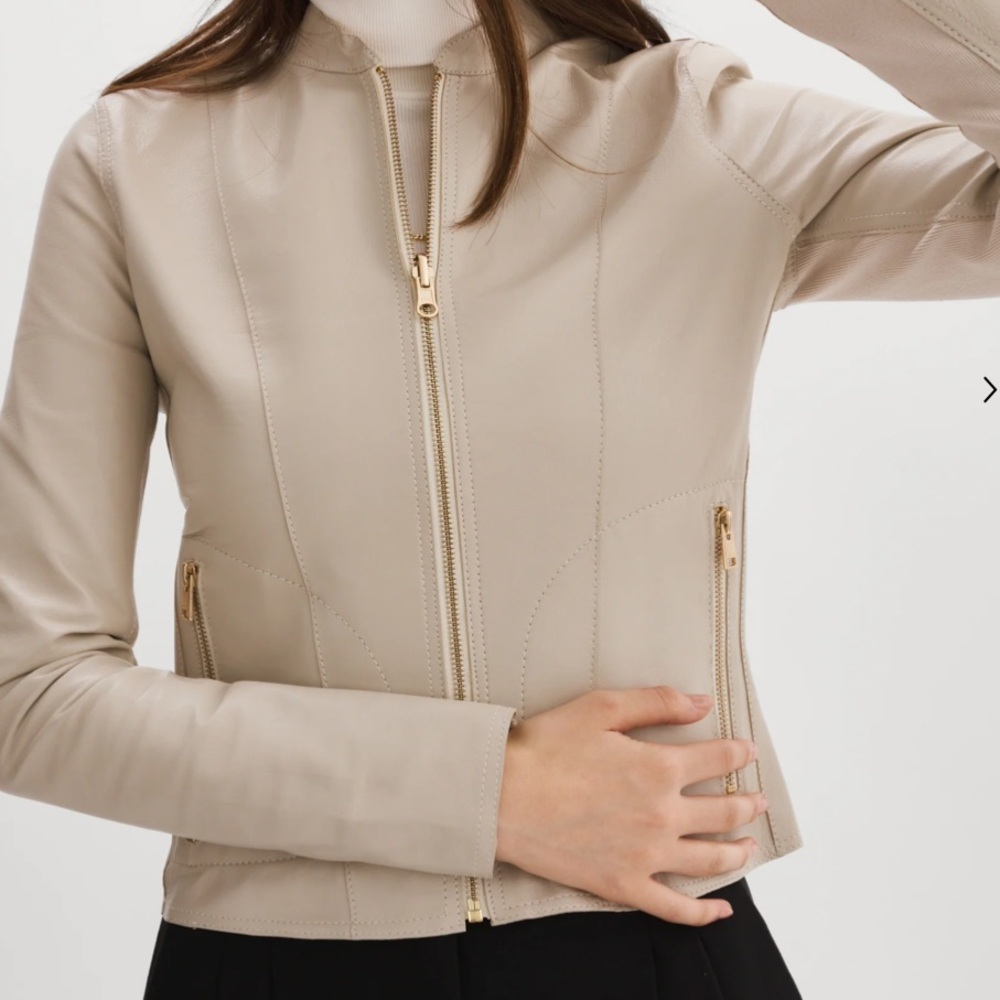 LAMARQUE Chapin Reversible Lamb Leather Bomber Jacket bone/gold